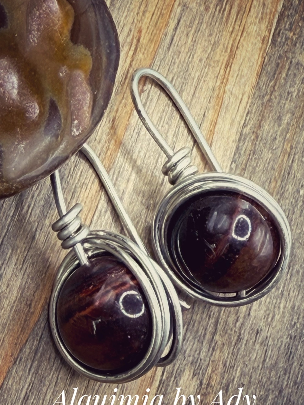 Tiger's Eye Brown Stone Sterling Drop Earrings